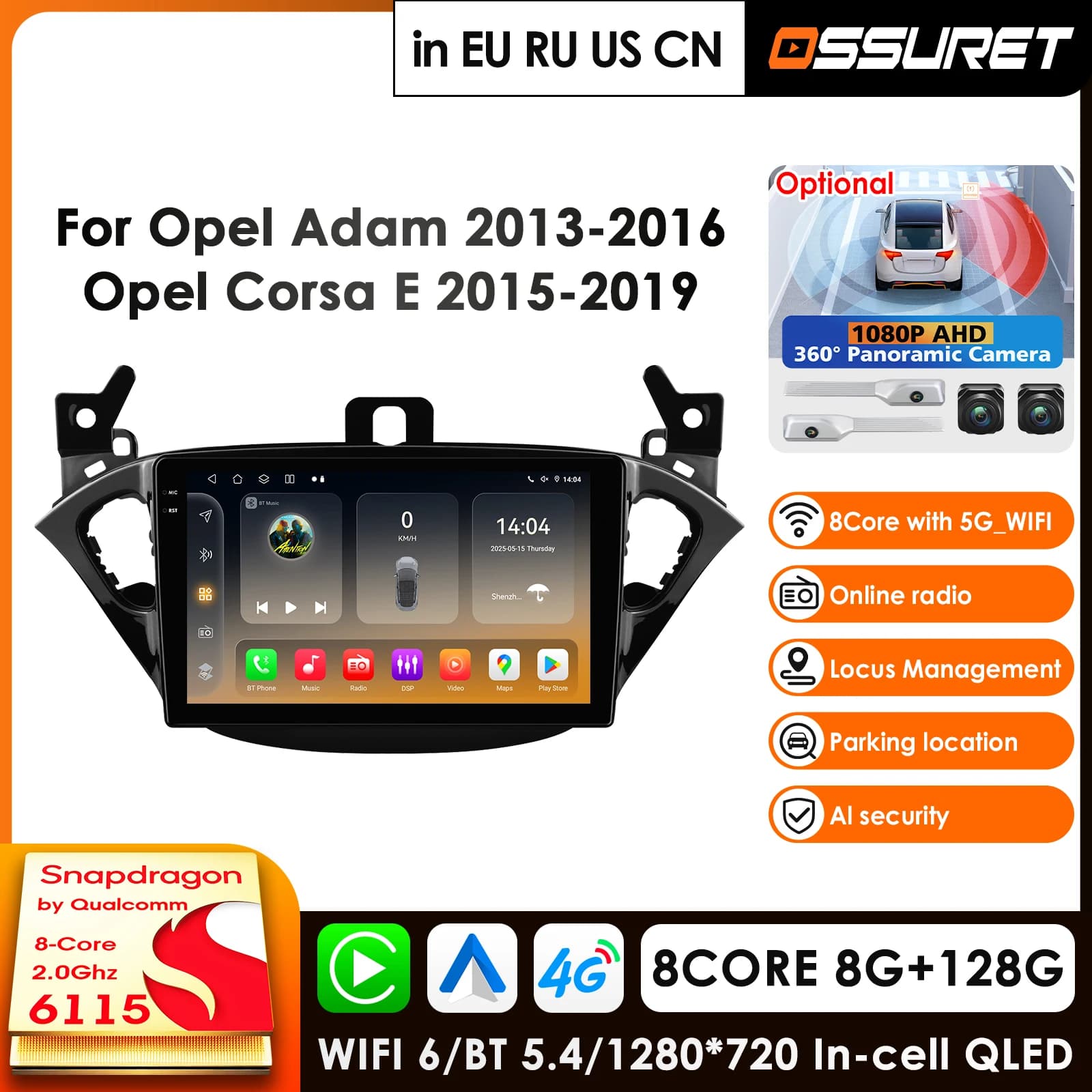 Lettore video multimediale per autoradio Android QLED DSP 2din da 9 pollici per Opel Adam 2013 - 2016 Opel Corsa E Van 2015 - 2019 GPS Carplay