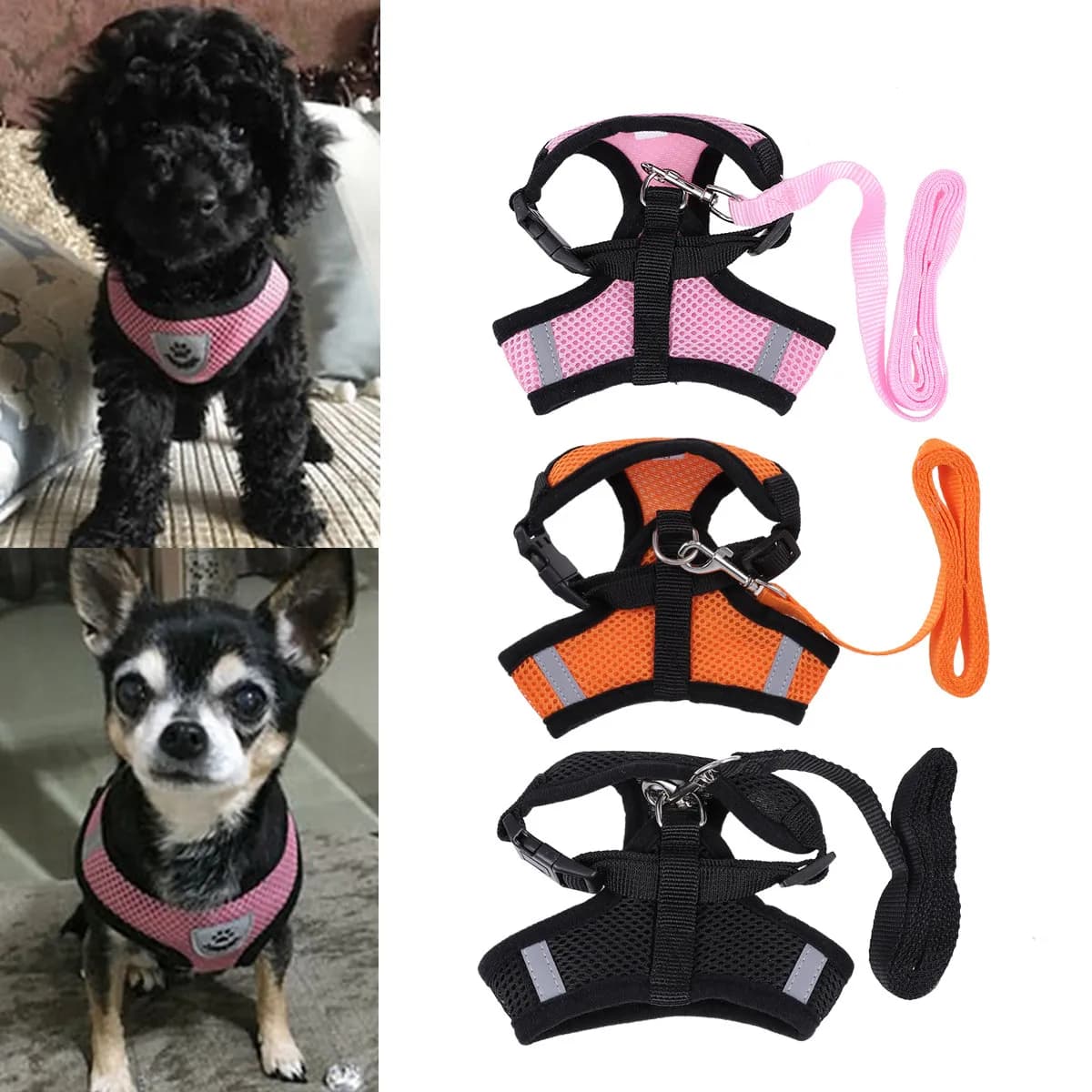 Adjustable Breathable Dog Harness of Soft Lightweight Material Protects Trachea for Small Medium Puppies Dogs Outdoor