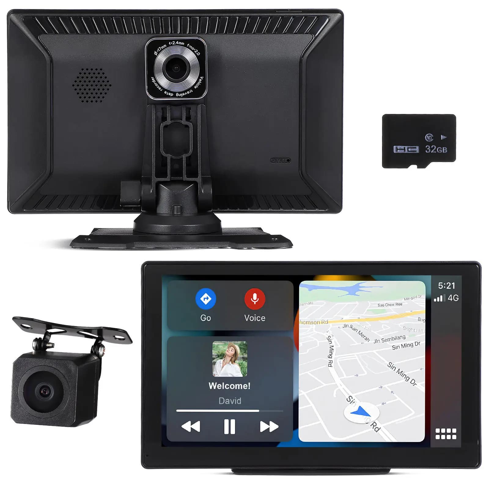 9 Inch Car Dashboard Touchscreen Display Dash Cam Front Rear Dual Camera System Easy Installation Reverse Light Connection GPS