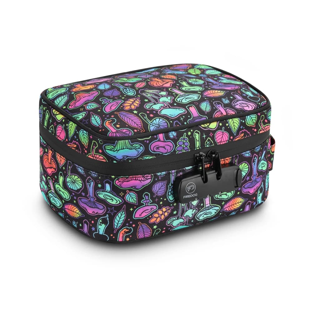 Custodia grande a prova di odore con serratura Borsa da viaggio portatile con stampa di funghi con manico