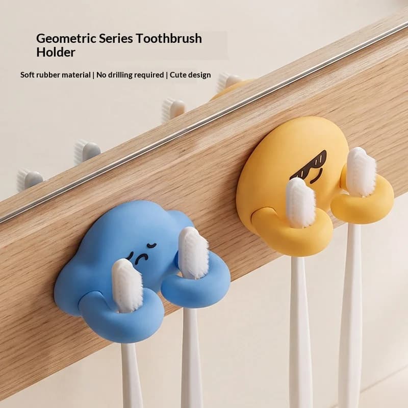 Cute Cloud Silicone Toothbrush Holder, Wall Mount Dual Position Bathroom Cartoon Toothbrush Storage Organizer for Home Use
