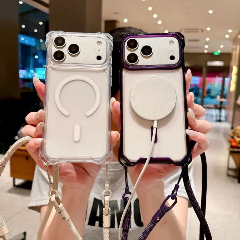 Four Corner Anti-Fall Lanyard Transparent For Magsafe Magnetic Phone Case For iPhone 18 17 Pro Max 15 14 13 12 Mini 16 Pro Max