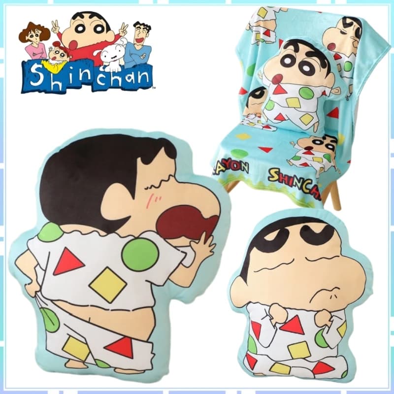 Cuscino e Coperta 2-in-1 Crayon Shin-chan per Casa e Auto, Coperta per Aria Condizionata, Cuscino per Pisolino, Regalo Carino, Merchandise Anime