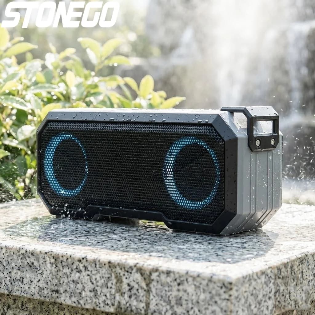 Altoparlante Stereo TWS Portatile Wireless Bluetooth con Bassi Potenti, Impermeabile IPX7, 12 Ore di Riproduzione, Radio FM e Torcia