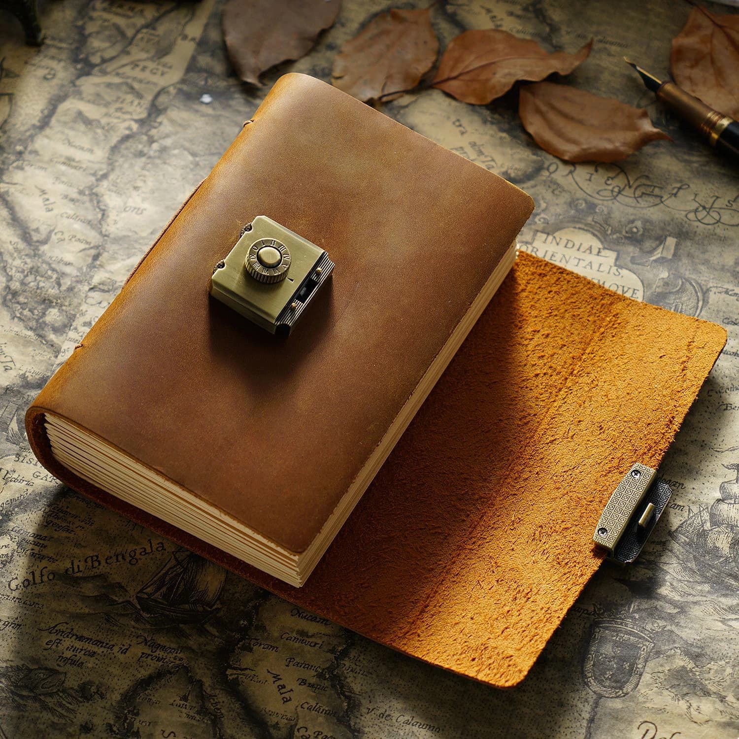Blocco note retrò Diario a fogli mobili Libro dei conti a mano Blocco password Regalo di cancelleria marrone Taccuino fatto a mano in pelle di vacchetta per uomini e donne