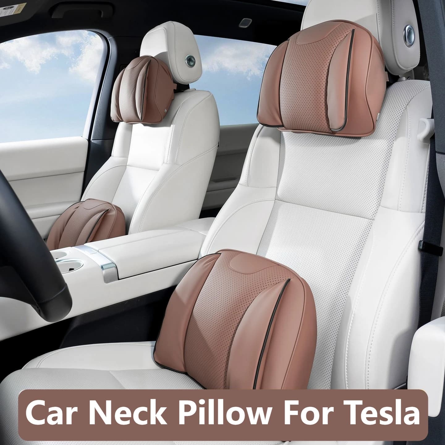 For Tesla Car Headrest Pillow Lumbar Support Nappa Leather Breathable Fit Model 3 Model Y Model S Model X Cybertruck Roadster