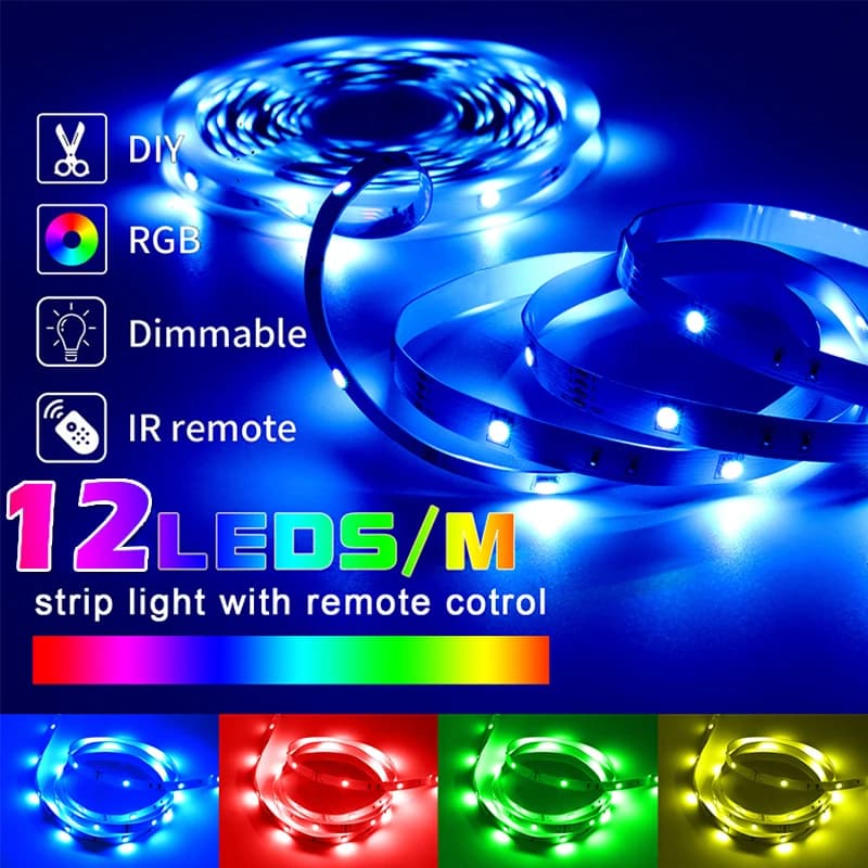 Striscia LED RGB Alimentata via USB con Telecomando a 24 Tasti, Luce Ambientale Cambiacolore per Camera da Letto, Cucina, Bar e Decorazioni