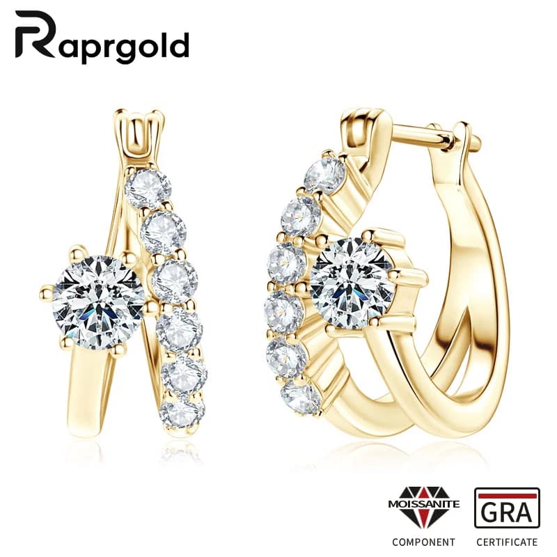 RAPRGOLD GRA Certified Round Moissanite Hoop Earrings for Women Real 925 Sterling Silver Huggie Earring Jewelry Gifts Pendientes