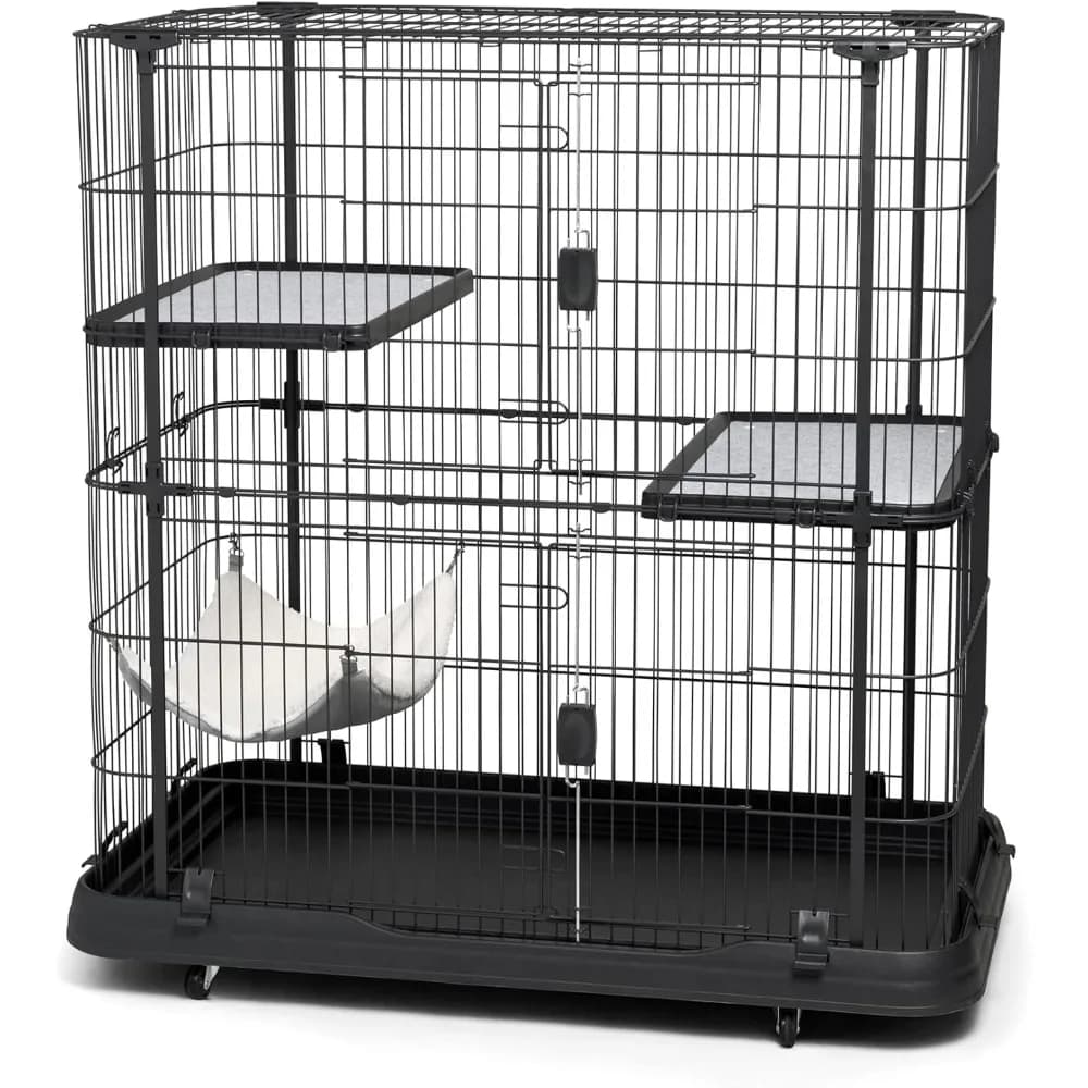 Casa per gatti Deluxe a 3 livelli, nera, 39 libbre