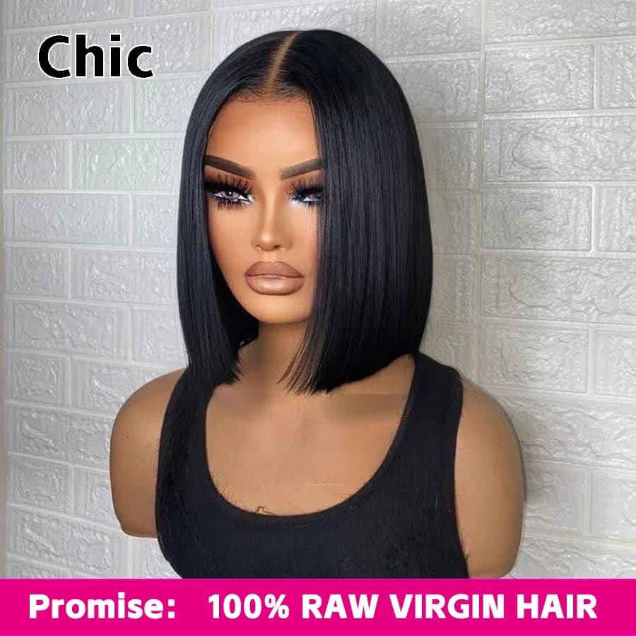 100% Brazilian Raw Hair Short Bob Wig Bone Straight 5x5 HD Lace Closure Wigs Invisible Melt Skin Real HD Swiss Lace Glueless Wig