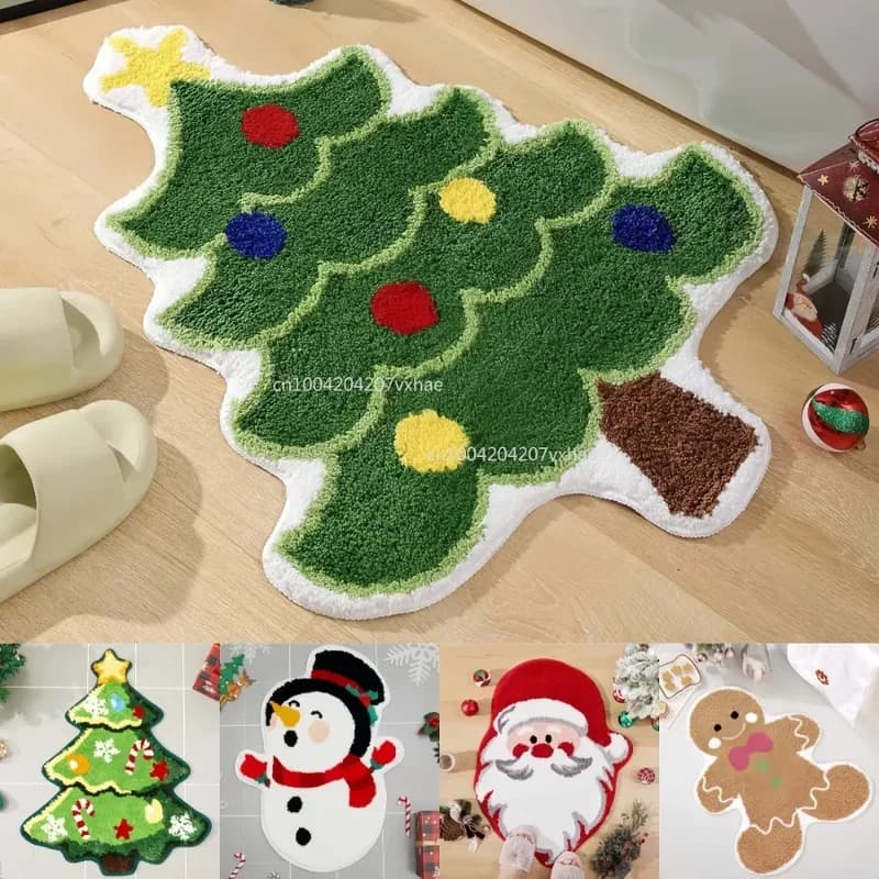 VIKAMA Zerbino natalizio Tappetino Albero di Natale Pupazzo di neve Tappeti da cucina Gingerbread Man Tappetini da bagno antiscivolo Zerbini per interni