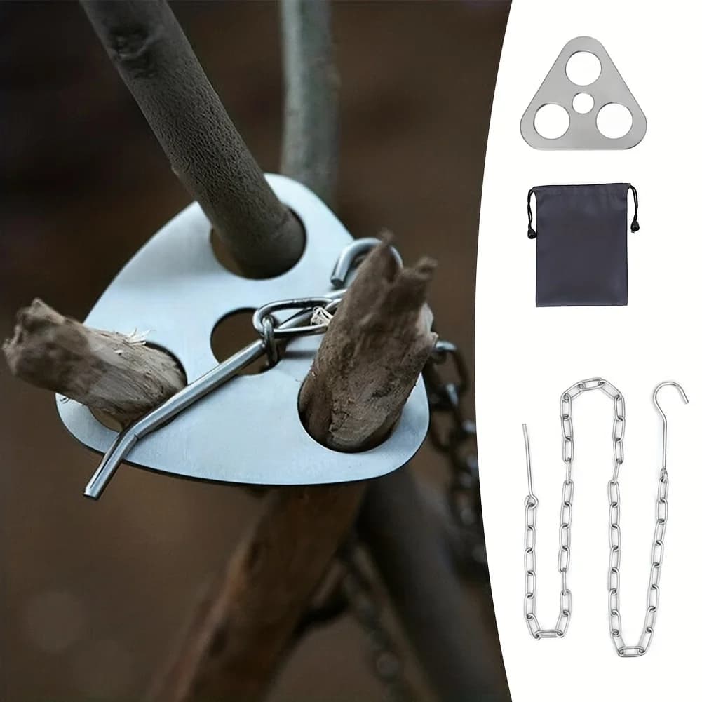 Set di supporti triangolari per barbecue da campeggio in acciaio inossidabile con treppiede per barbecue da esterno staccabile portatile