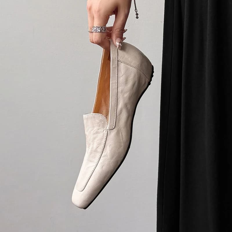 NEW Autumn/Spring Women Loafers Genuine Leather Shoes for Women Square Toe Chunky Heel Shoes Shallow Slip-on Soft Daily Shoes
