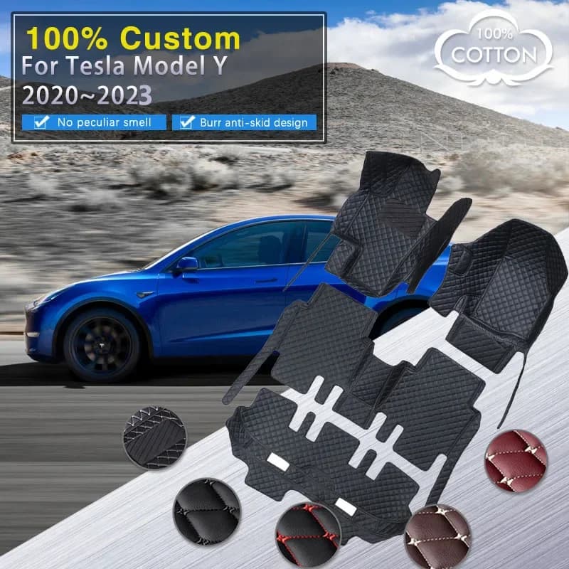 Tappetini per auto RHD completi per Tesla Model Y 7 Seat 2020 2021 2022 2023 Tappetino in pelle Parti interne auto Tappetino Tappeto Ca