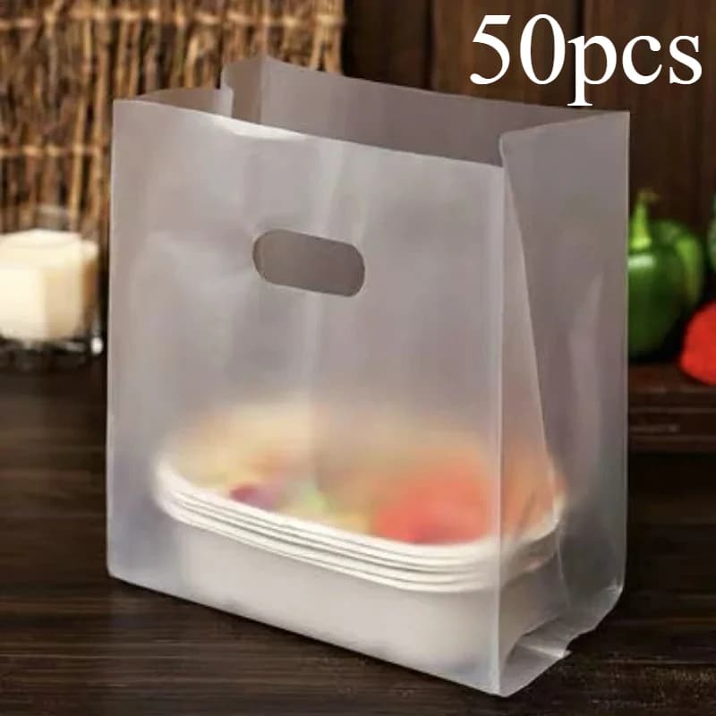 50Pcs Clear Gift Bags with Handles - Food Safe Plastic Treat Bags ,Great for Halloween, Christmas, Weddings & Parties