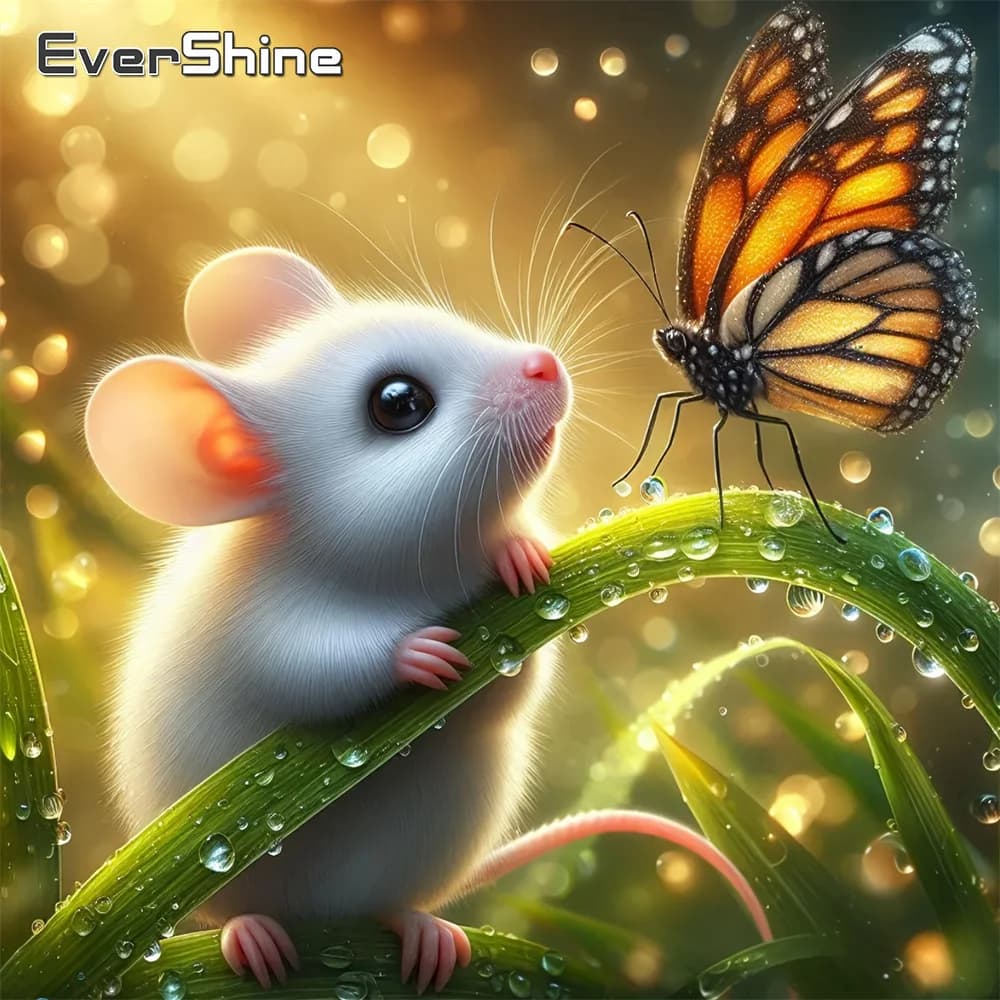 EverShine Diamond Painting Animal Full Square Drill Mosaic Mouse Picture Of Rhinestones Embroidery Butterfly Home Decor