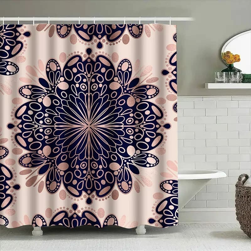Tenda da doccia con stampa di conchiglie blu, tessuto impermeabile per la decorazione domestica, accessori da bagno