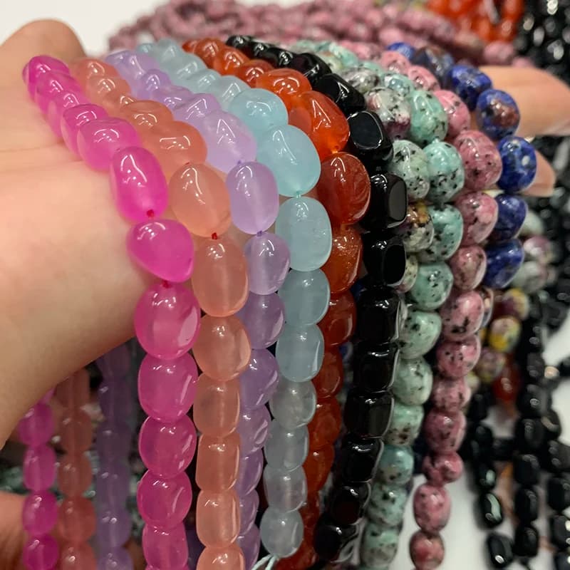 Aproximativamente 33 pz/lotto Perline di pietra irregolari colorate 8x12mm, perline distanziatrici sfuse per la creazione di gioielli, accessori fai da te per braccialetti, all'ingrosso
