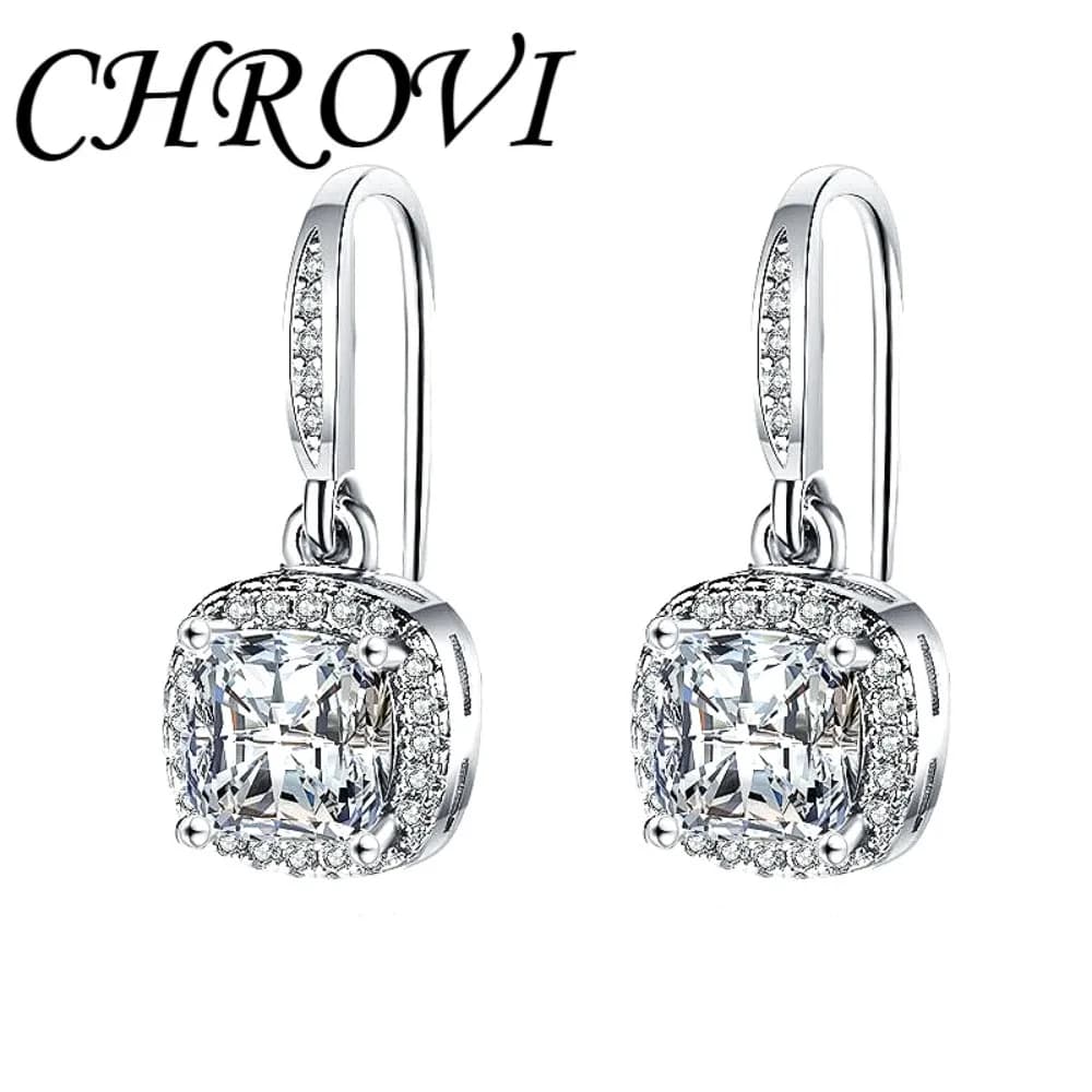 Orecchini di Lusso in Argento Sterling 925 con Zirconi Quadrati Lunghi, Orecchini a Nappina con Diamanti per Donna