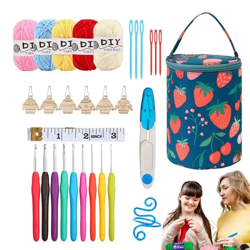 Borsa per maglieria Custodia per filati Borsa per uncinetto Ganci per uncinetto Kit per uncinetto per filati portatile Aghi per maglieria Organizzatore per riporre filati con