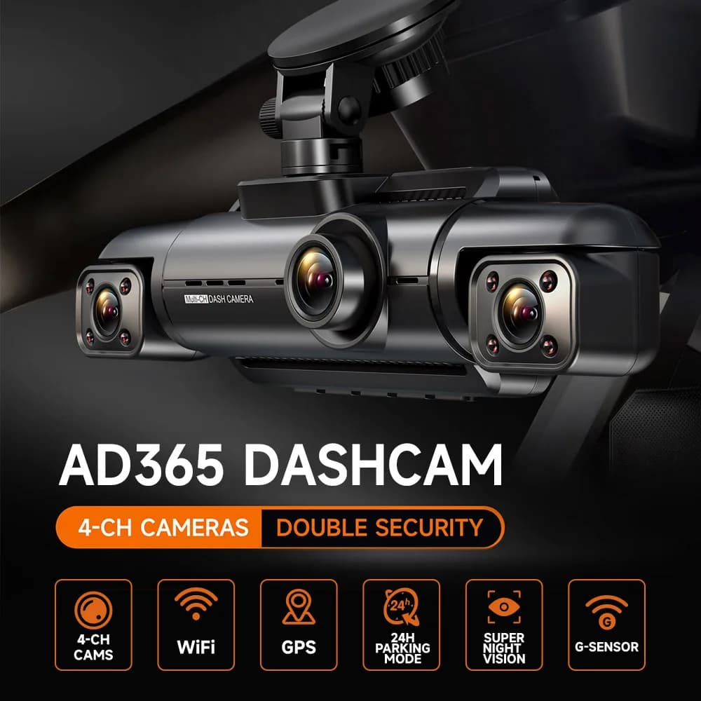AOEDI 4 canali Dash Cam per auto GPS Wifi Visione notturna 1080P Videocamera per auto