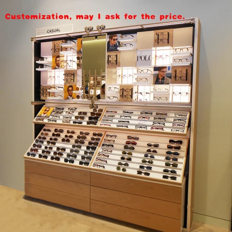 custom.Modern Eyewear Store Interior Design Wooden Optical Store Display Furniture Wall Shelf Cabinet Sunglasses Shop Decora