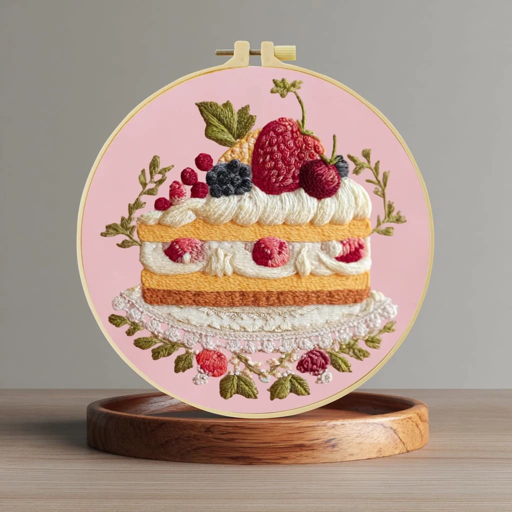 Kit Ricamo per Principianti 1pz 20x20CM/15x15CM Torta alle Fragole, Arte del Ricamo a Punto Croce Fai da Te per Regalo