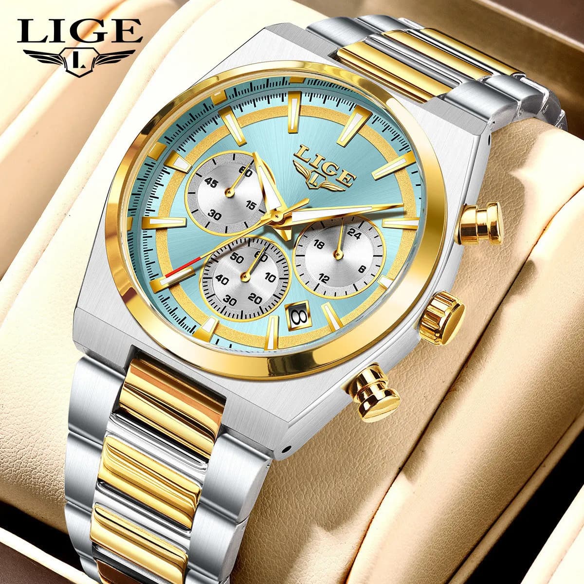 LIGE Men's Watch Fashion Business Luminous Quartz Wrist Watch Stainless Steel Waterproof Chronograph Watches With Automatic Date For Men