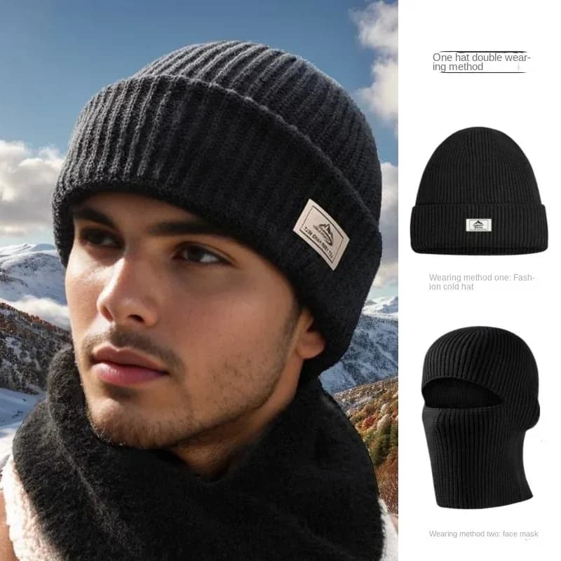 2 in 1 Balaclava Men Women Winter Warm Knitted Beanie Full Face Ski Hat Outdoor Cycling Ear Muff Cap Coldproof Breathable Mask