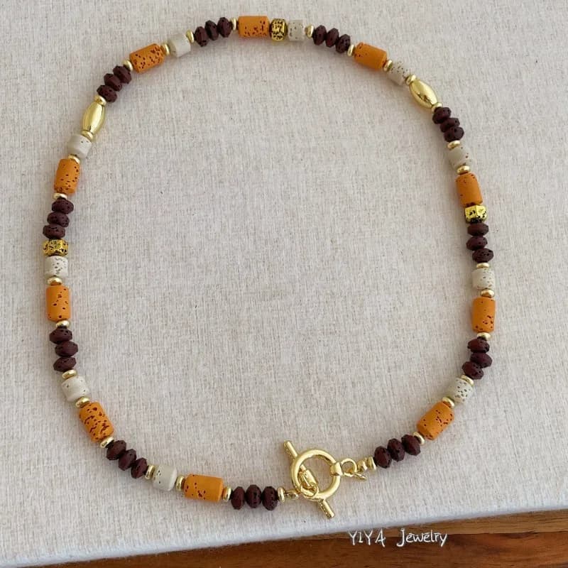 Gold Plated Toggle Clasp Circle Strand Chokers Temperament Natural Stone Vesuvianite Beads Beaded Necklace for Women Mujer