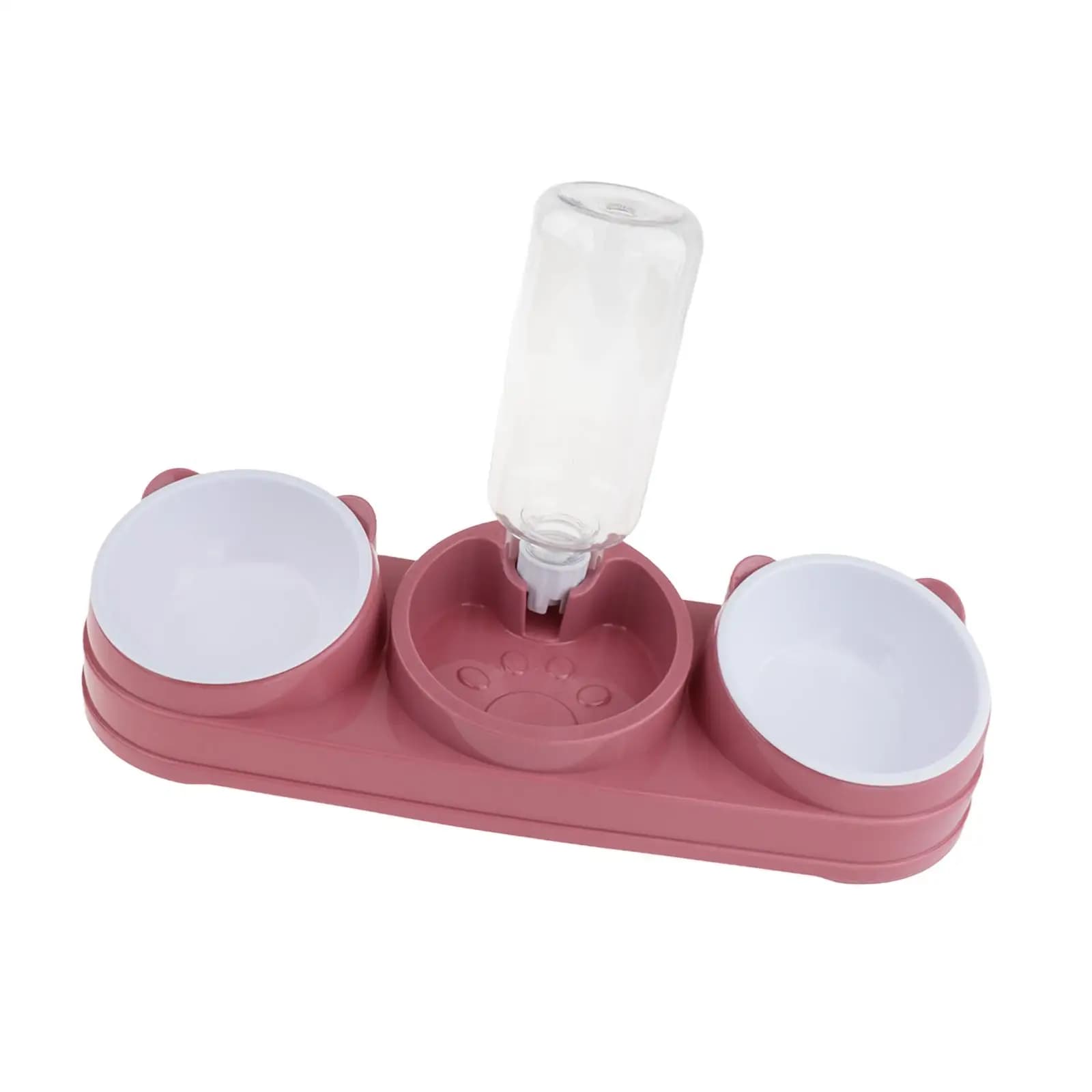 2 Food Bowls and Water Feeder Set Triple Cat Bowls Detachable with Automatic Water Bottle Pet Feeding Bowls for Drinking
