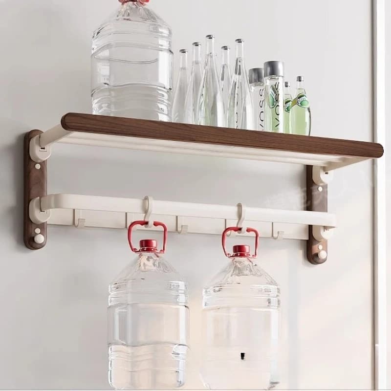Set Bagno Modulare - Mensola Artigianale in Noce per Hotel con Stoccaggio 3-in-1, Barre Antiscivolo e Sistema Quick-Lock