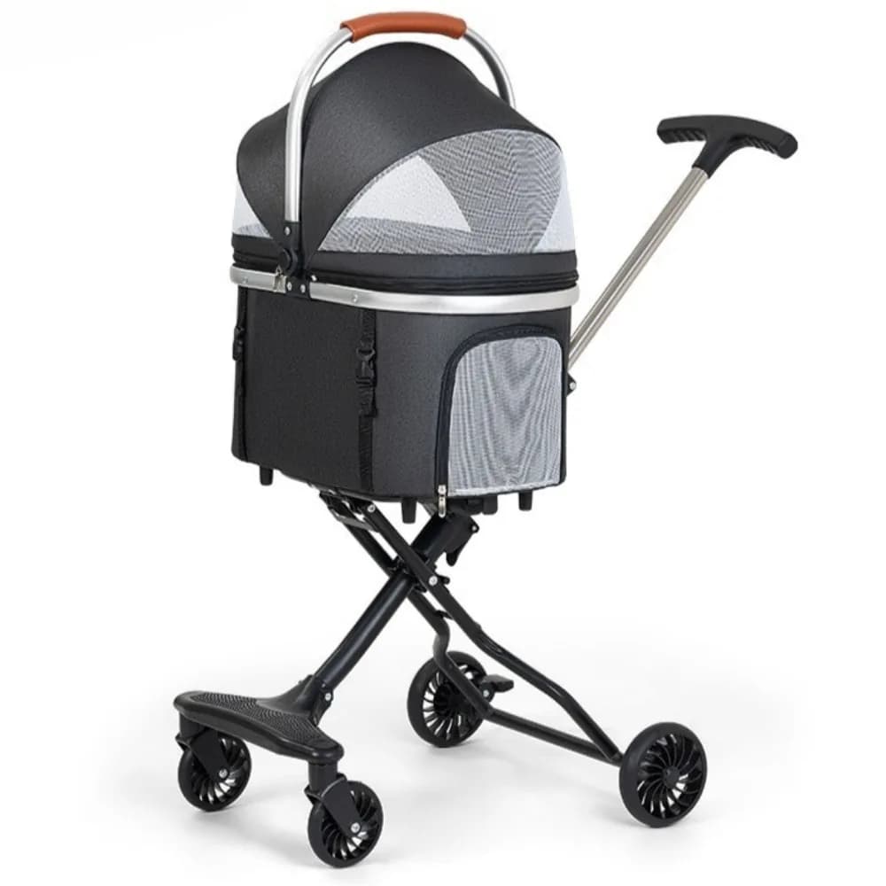 Passeggino per Cani 2-in-1 Staccabile con 4 Ruote, Borsa Pieghevole per Cani e Gatti, Trasportino per Animali con Rete Traspirante