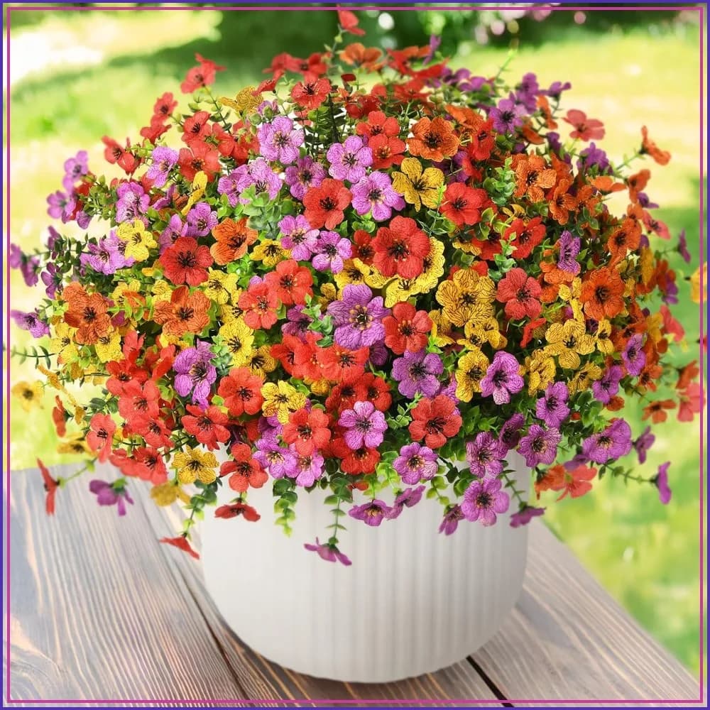 12 Bundles Artificial Flowers UV Resistant Fake Plants for Outdoor Spring Decor Porch Patio Garden Window Box