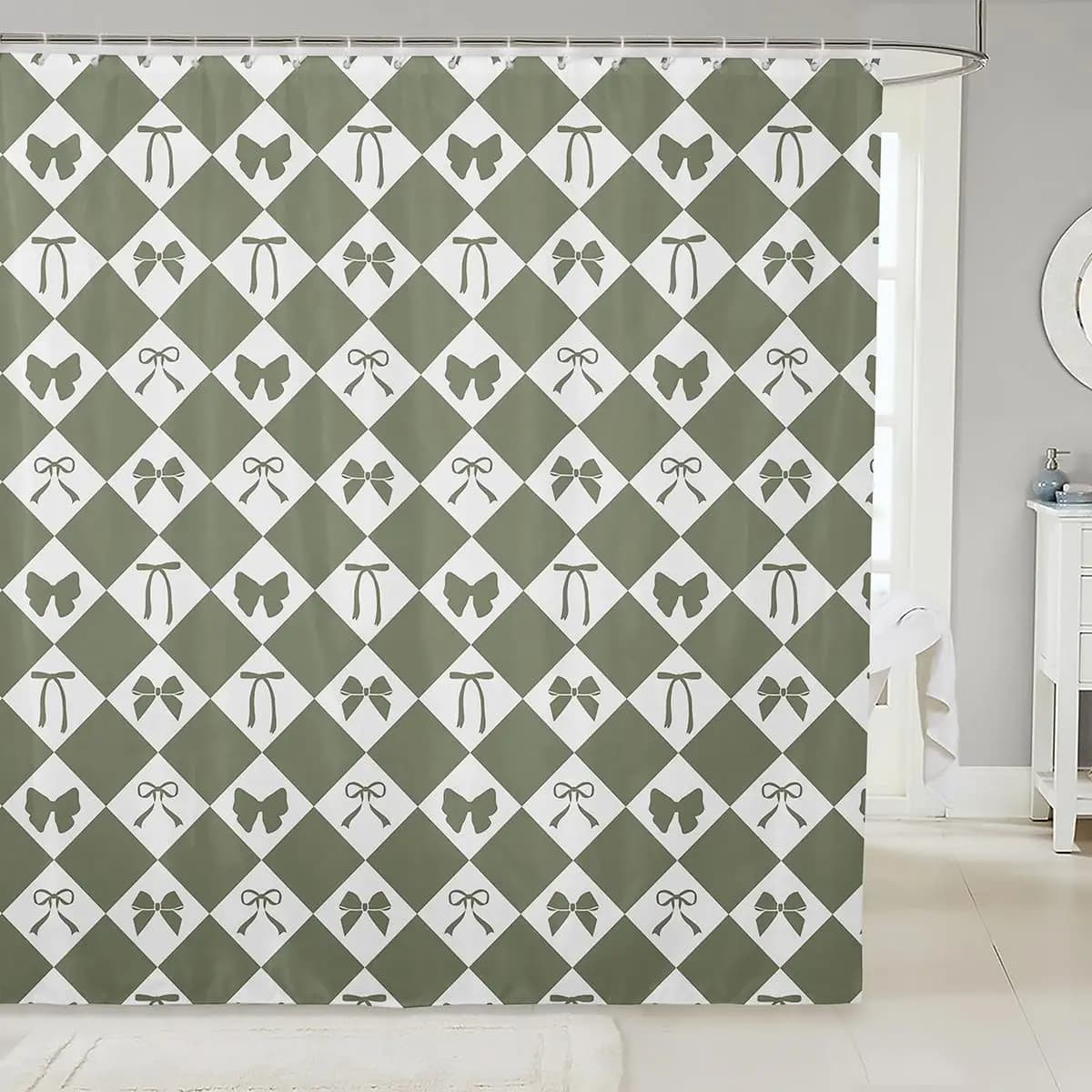 Tende da doccia con fiocco Tenda da bagno geometrica per bambini Donna Uomo Accessori da bagno con fiocco Linea a righe Poliestere impermeabile