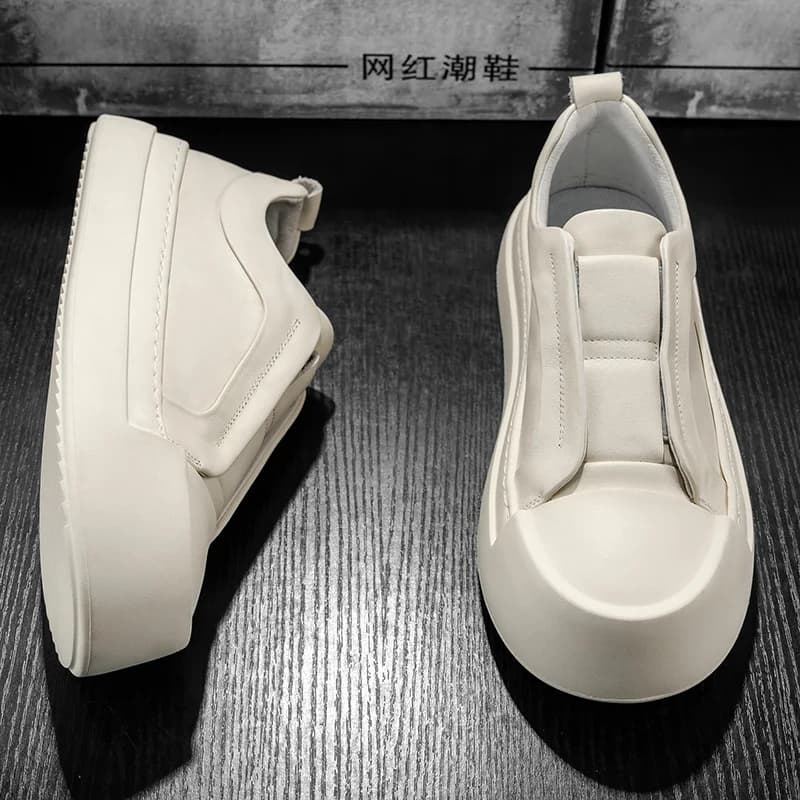 Spring and Autumn Men's Thick soled Board Shoes High quality Leather Casual Sports Shoes Comfortable Student Fashion White Shoes