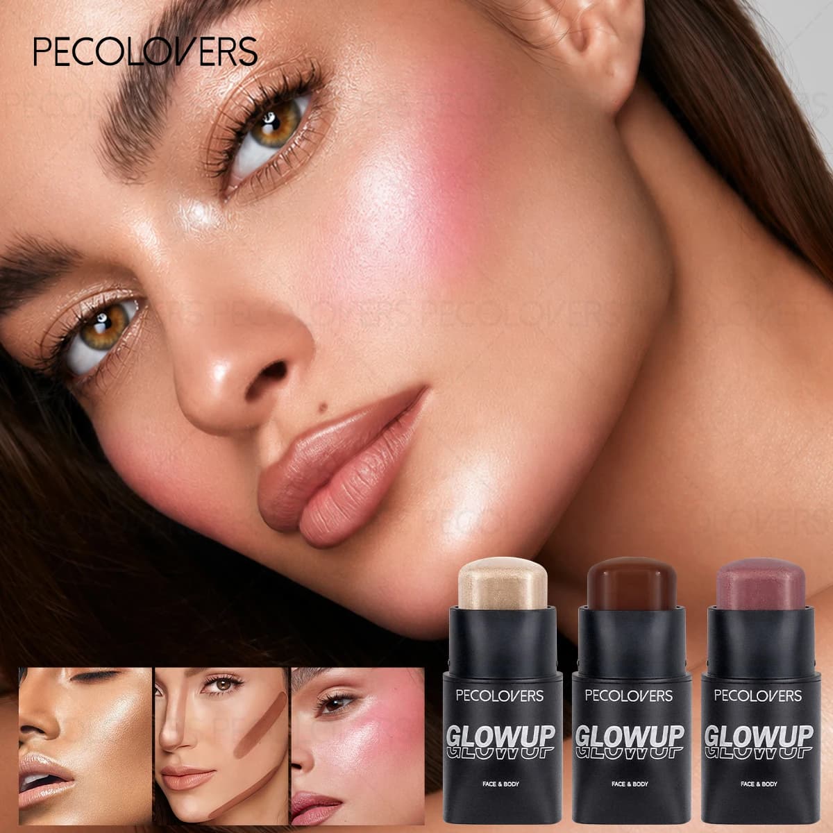 3PCS/Set Multifunctional Highlighter Bronzers Stick Naturally Brightening Face Rouge Cream Contour Highlight Blush Makeup for Face