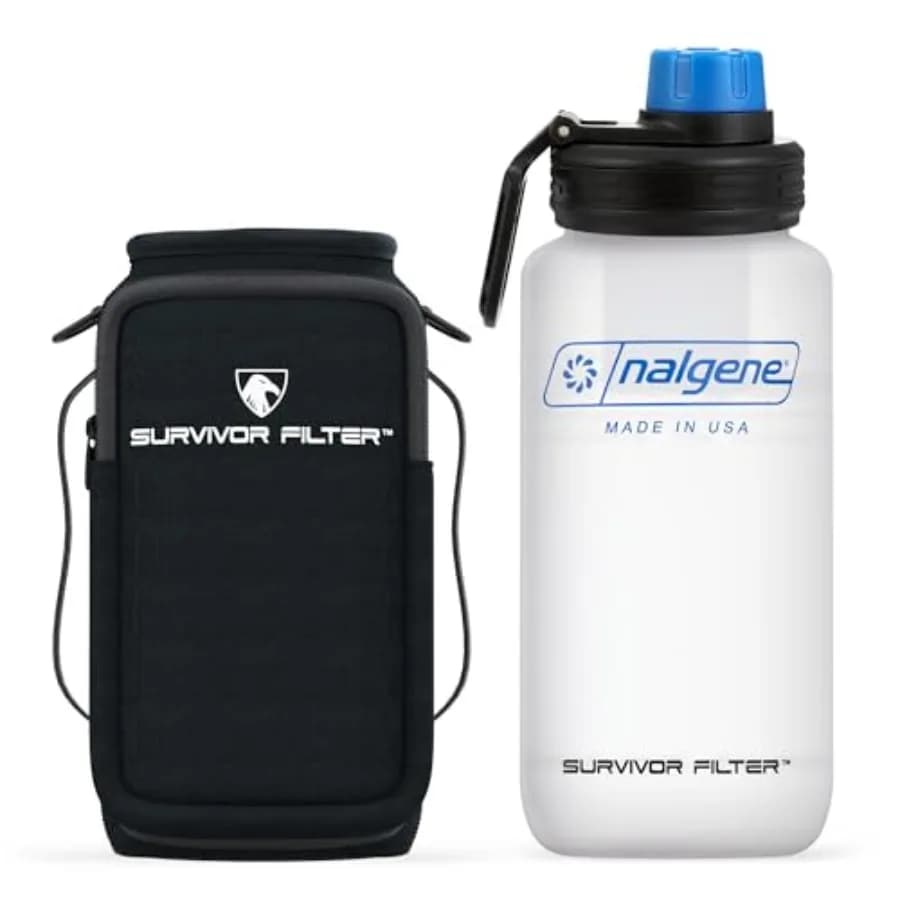 Borraccia - Prodotta negli USA - Purificazione dell'acqua - Custodia in neoprene - Per escursionismo/campeggio/corsa