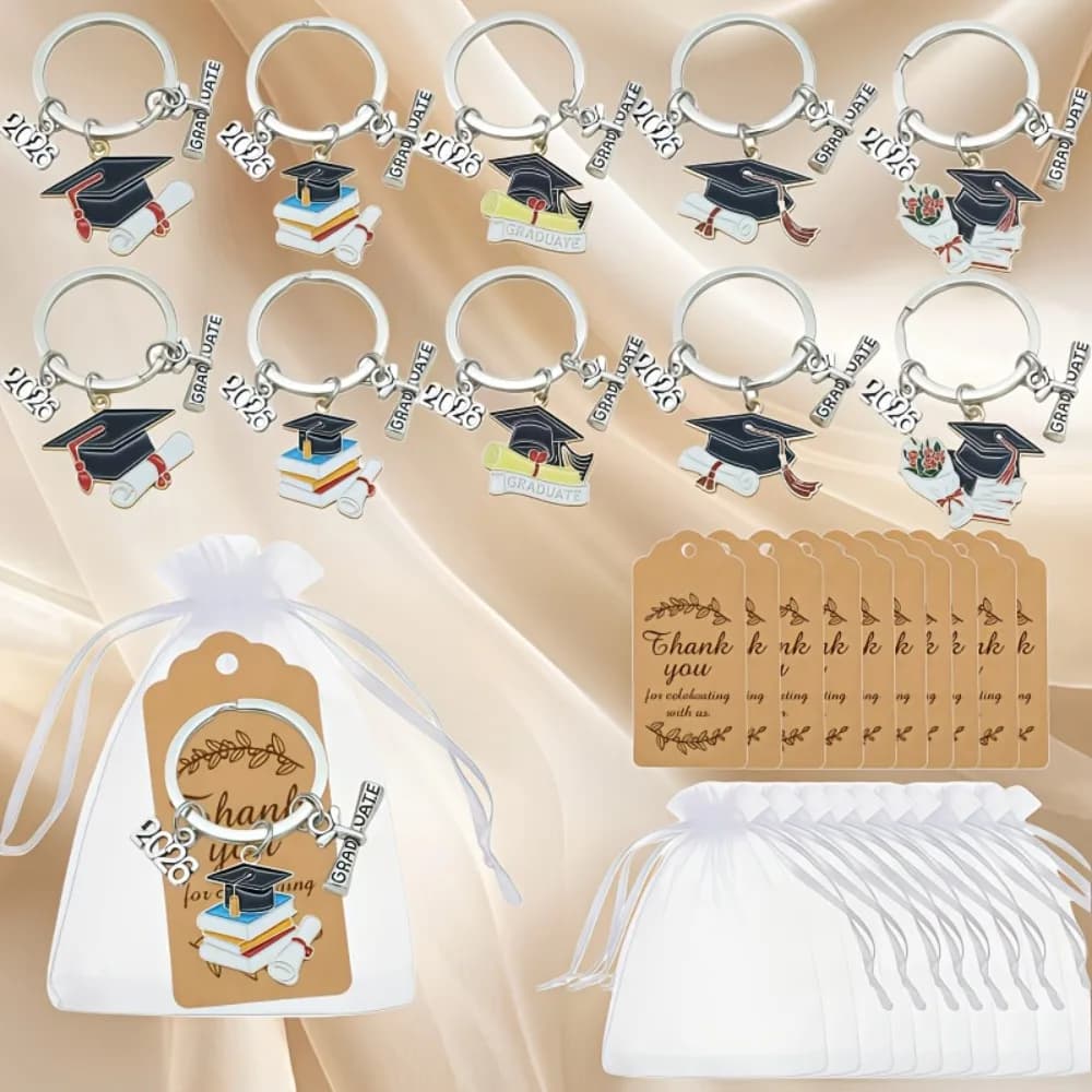 Set di 30 Pezzi/10 Set di Portachiavi per Laurea 2026, Cappello e Diploma, Anello Divisibile in Lega di Zinco, per Zaino, Regalo di Laurea