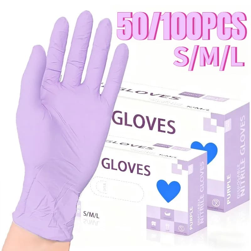 50/100PCS Guanti in nitrile viola chiaro Guanti usa e getta Frutta Verdura Lavaggio Stoviglie Pulizia Tinture per capelli Strumenti per uso quotidiano