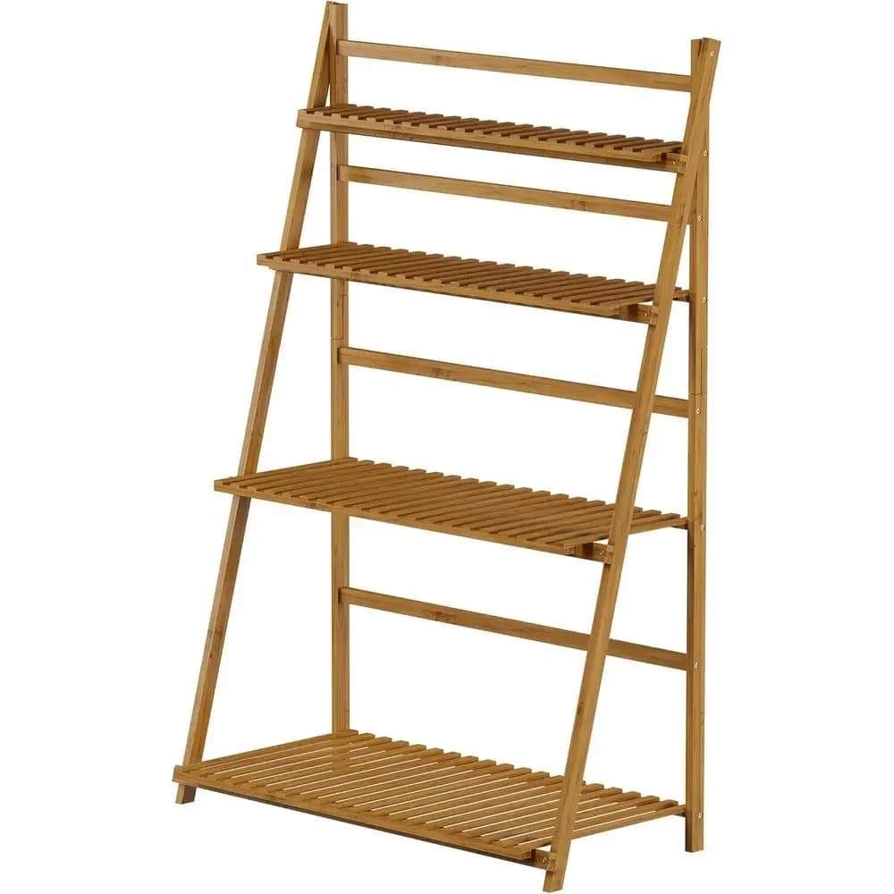 4-Tier Bamboo Ladder Plant Stand - Versatile Indoor/Outdoor Storage for Plants, Pots, Shoes, and More