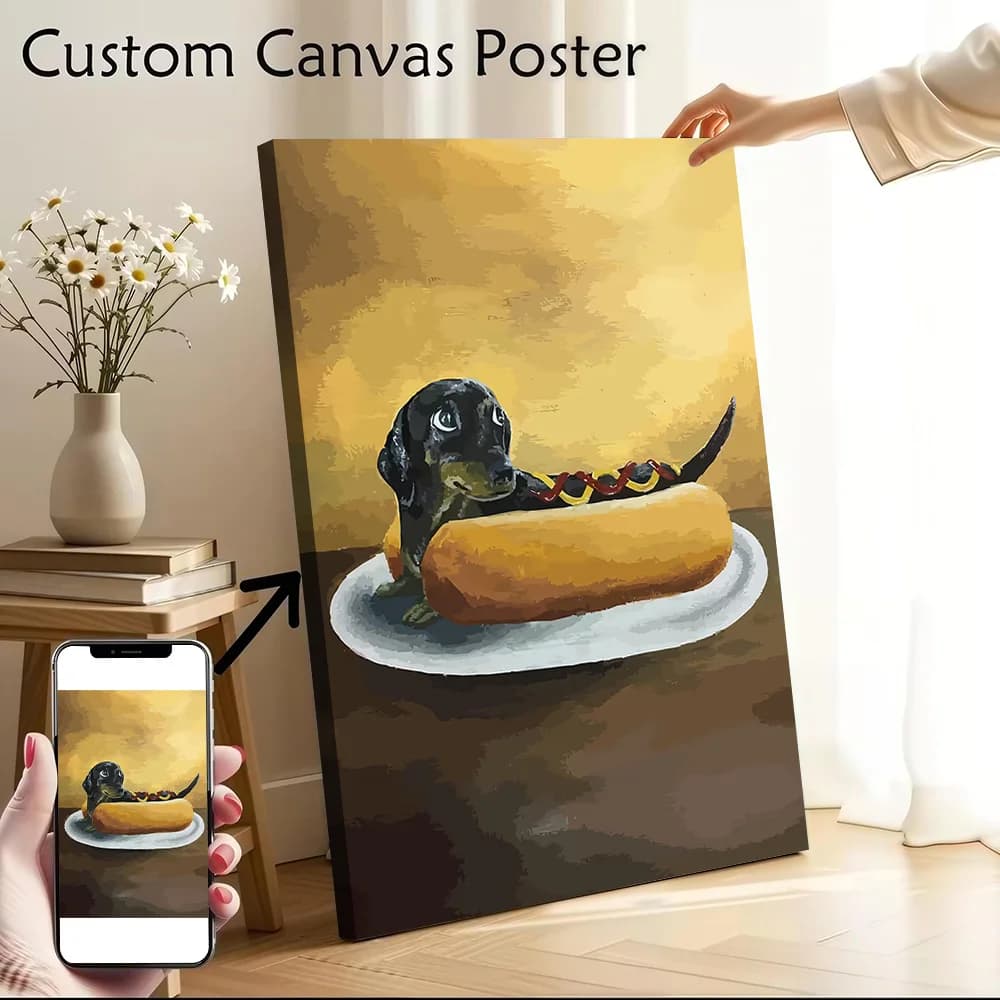 Dachshund Hotdog Painting Canvas Print Perfect Gift for Fans Lovers Personalized Wall Art Poster for Decoration Living Room Home