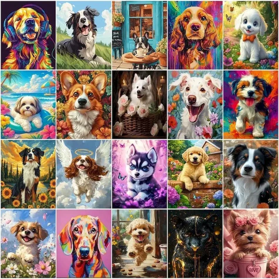 1pc frameless Painting By Number Adults Cute pet dog Art Supplies Picture Drawing Watercolor Digital Handmade Acrylic Paints Cra