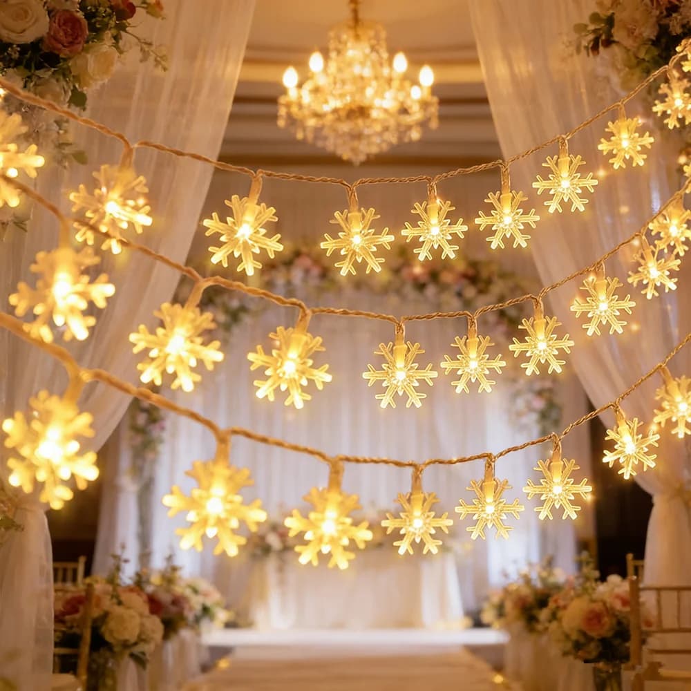 Luci a stringa a batteria a forma di fiocco di neve per decorazioni natalizie da esterno, per giardino, feste invernali, ghirlande luminose per matrimoni
