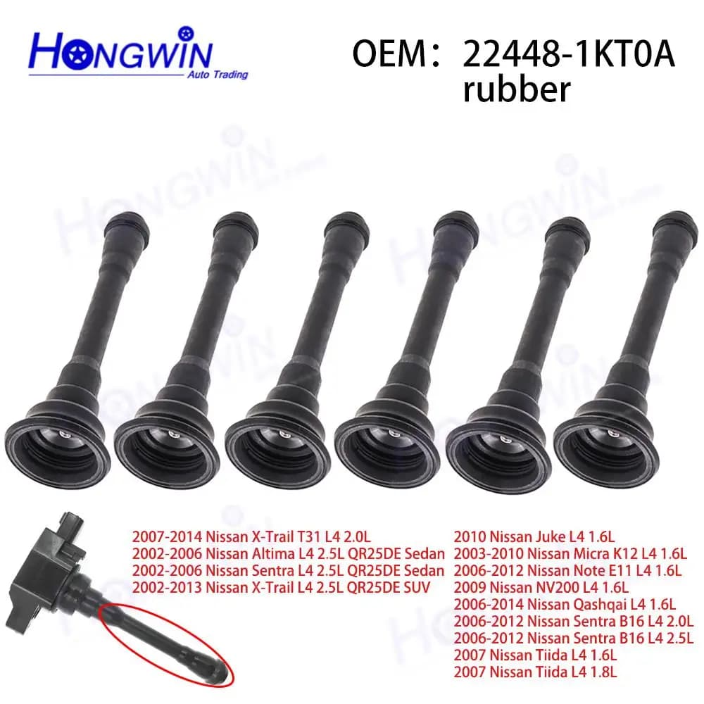 6PCS Ignition Coil Rubber Boot Repair kits For Nissan Altima 1.2 1.6 2.0 Rogue Sentra Infiniti FX50 M56 22448-1KT0A 22448EN000