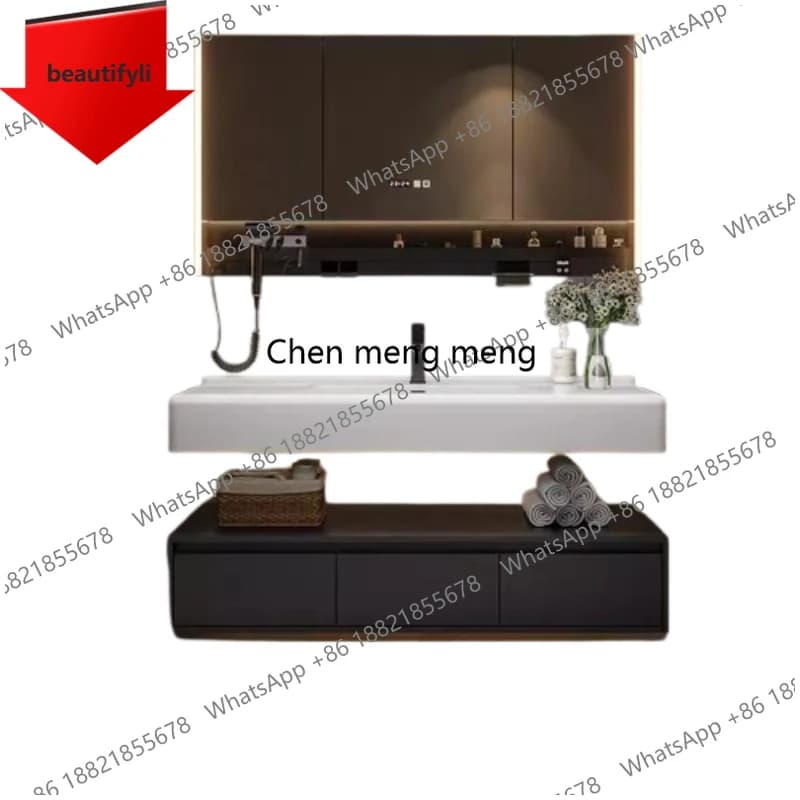 Mobiletto da Bagno Integrato a Specchio A50 con Porta Asciugacapelli e Contenitore Trucchi, Mobile Lavabo per Ragazze, Accessori Casa