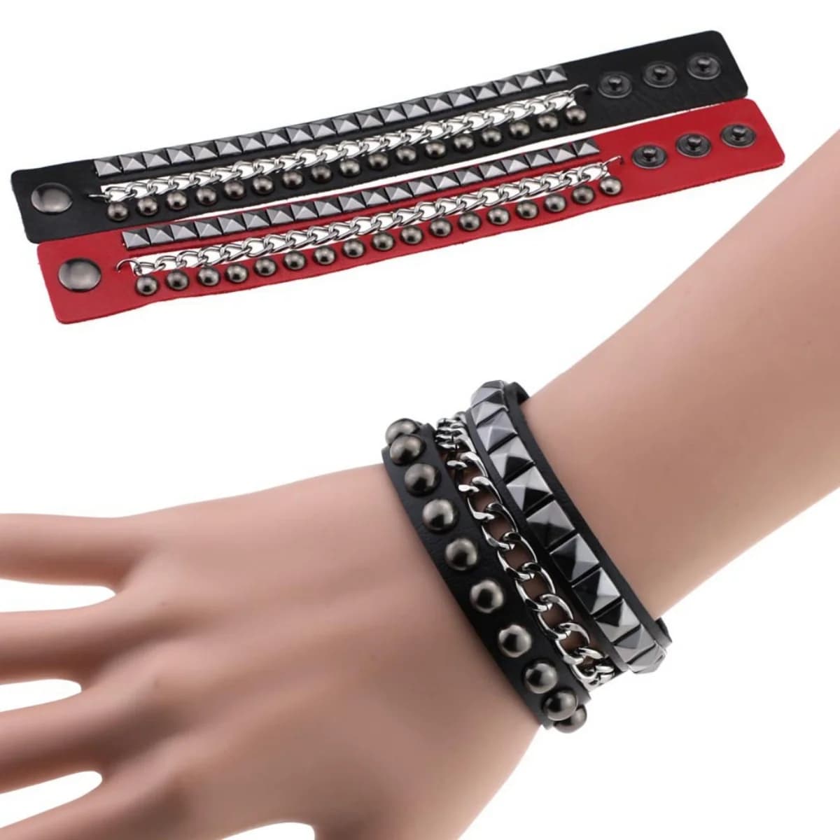 Punk Hip Hop Rivet PU Leather Studded Bracelets Men Women Chain Cuffs Bracelet Goth Jewelry Cosplay Emo Gothic Accessories