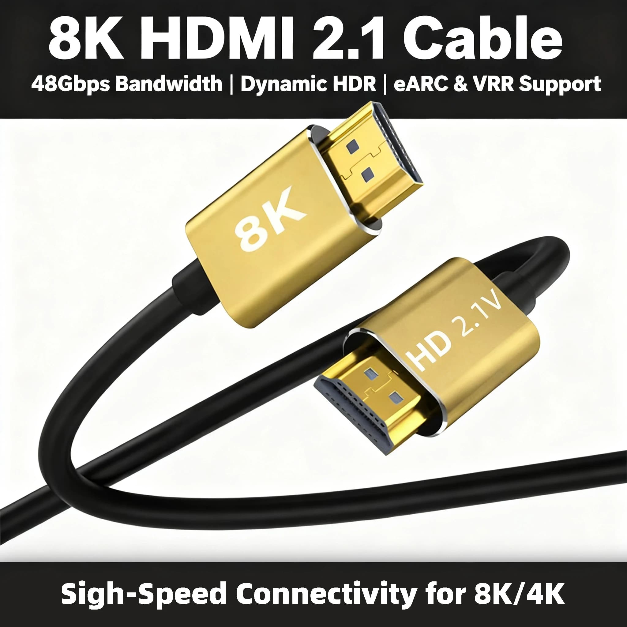 HDMI cable 2.1 8K Ultra High Speed 48Gbps 4K 120Hz eARC CL3, durable and flexible, suitable for wall installation, for TV, projector, soundbar