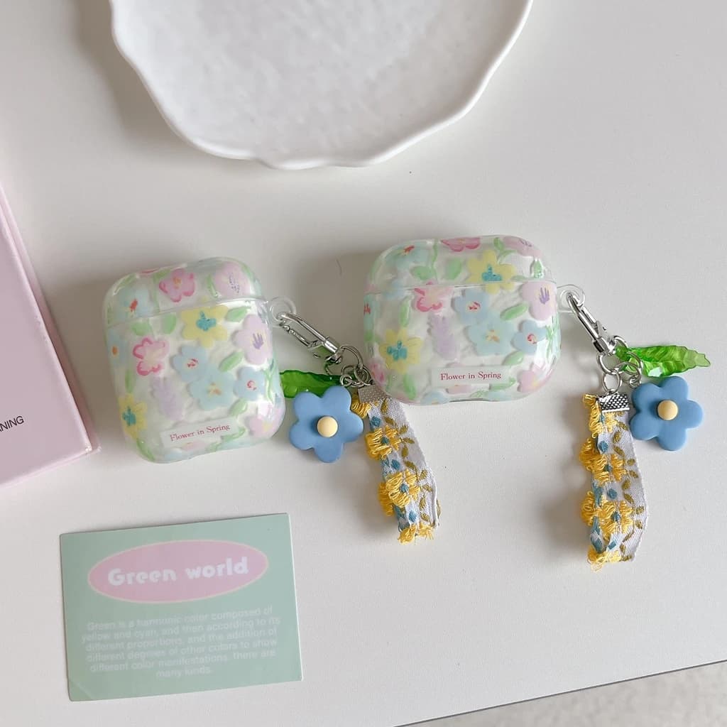 AirPods 1 or 2 3 Pro 2 Pro 2 Pro 3, Fresh and Sweet Style, with Colorful Flowers and Pendant