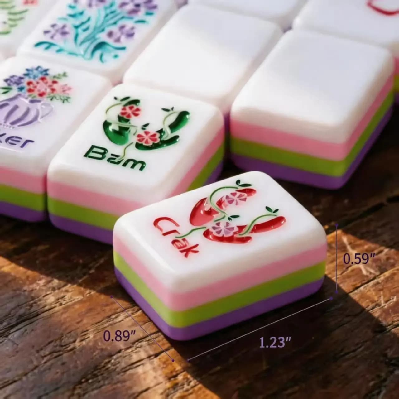 Purple Acrylic Mahjong Tiles, Four-Layer Color Spliced Style, Portable Leisure Entertainment Mahjong Set